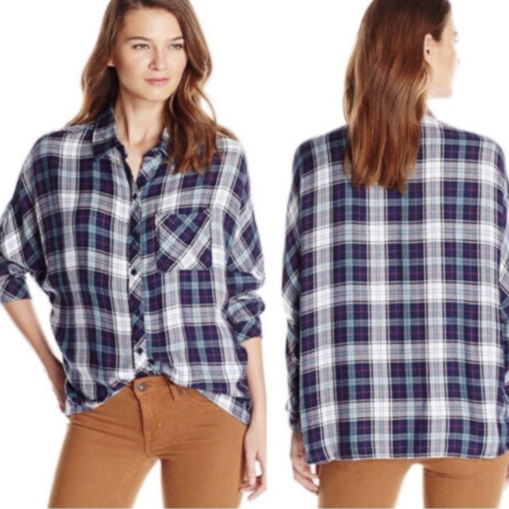 Rails Maddox Dolman Sleeve Flannel Plaid Button Down‎ Top